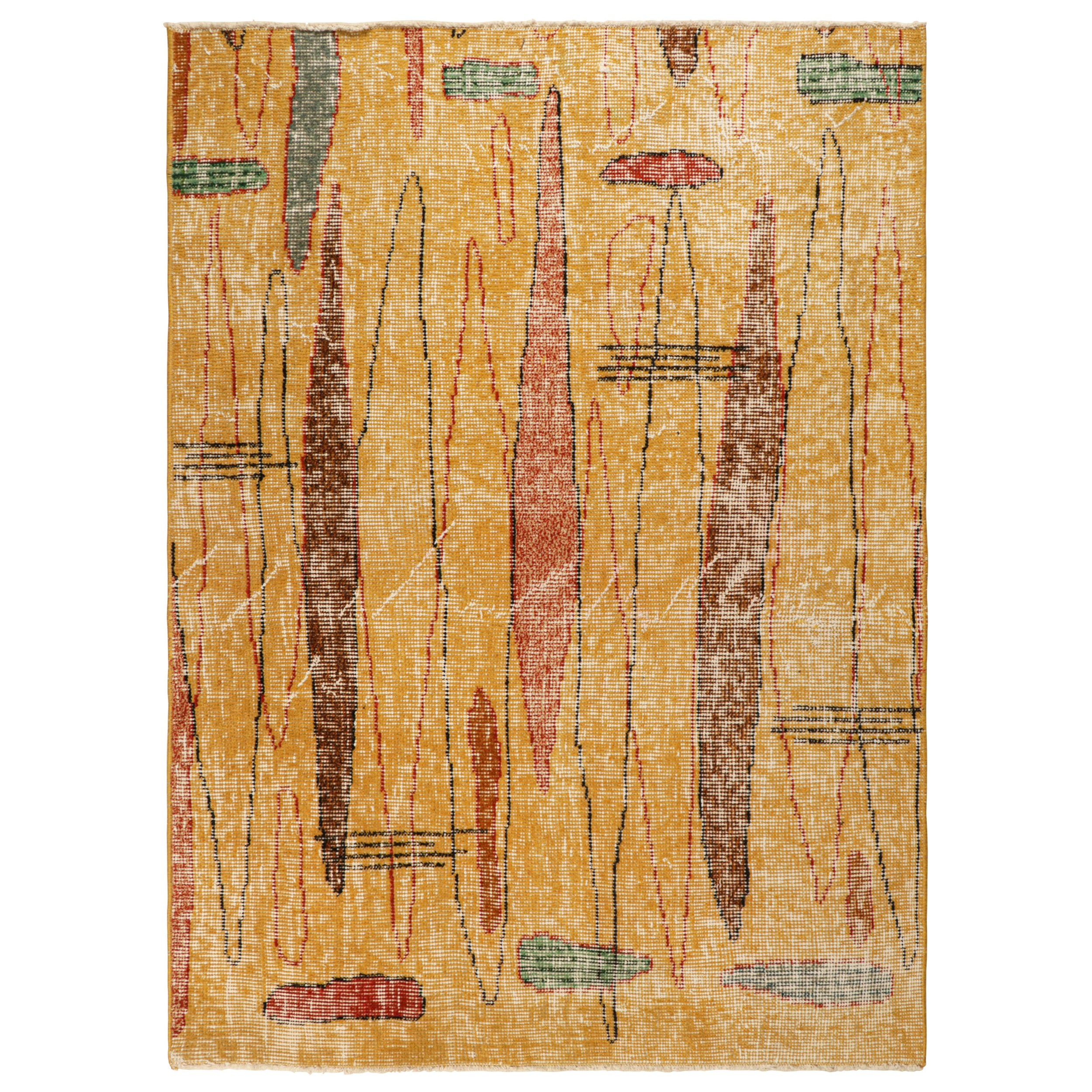 Vintage Zeki Múren Deco Läufer in Gold, mit buntem Muster von Rug & Kilim