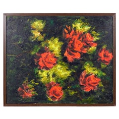 Peinture acrylique abstraite stylisée contemporaine encadrée de fleurs