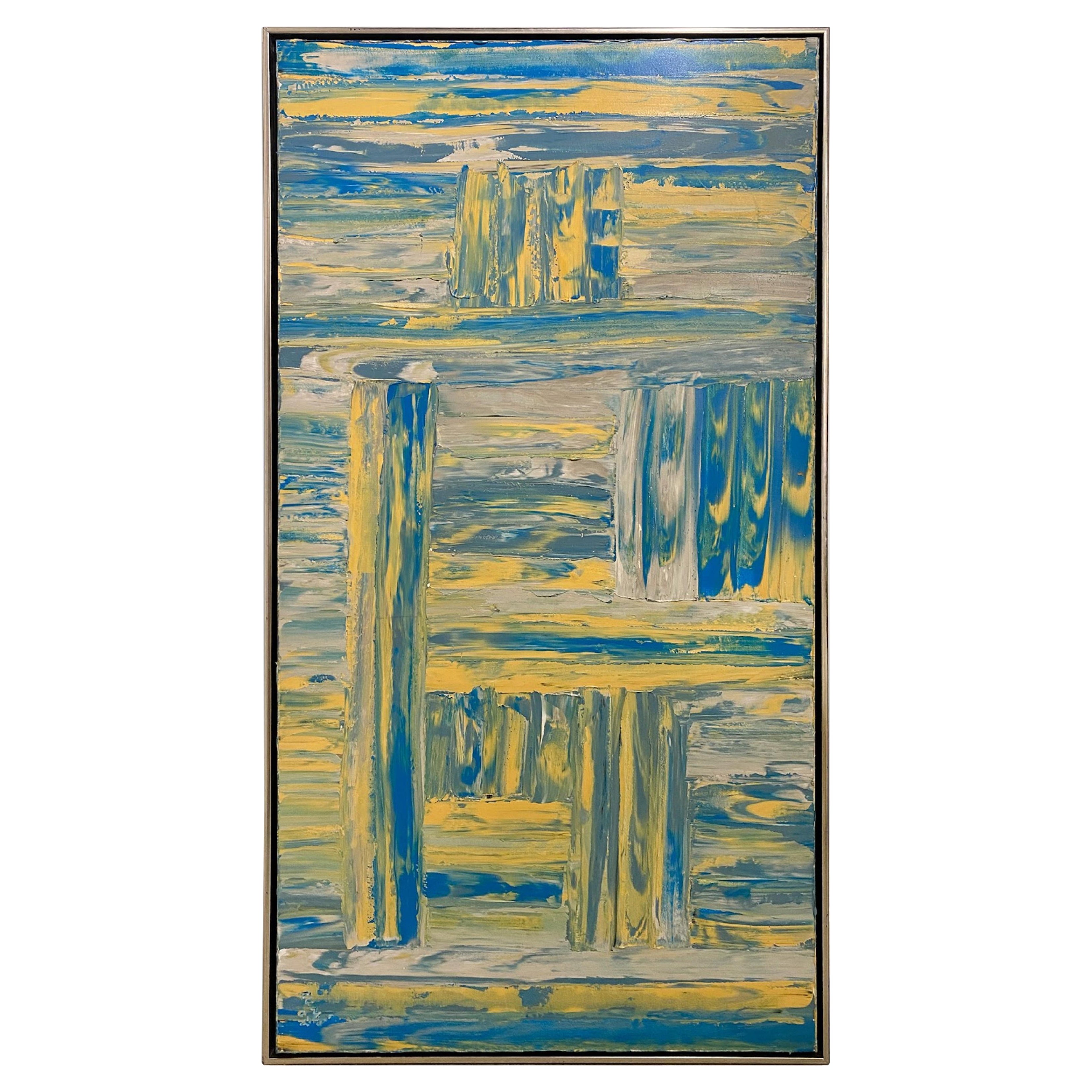 Ricardo Rumi Pittura ad olio astratta americana contemporanea con cornice, intitolata: "Blue-Y