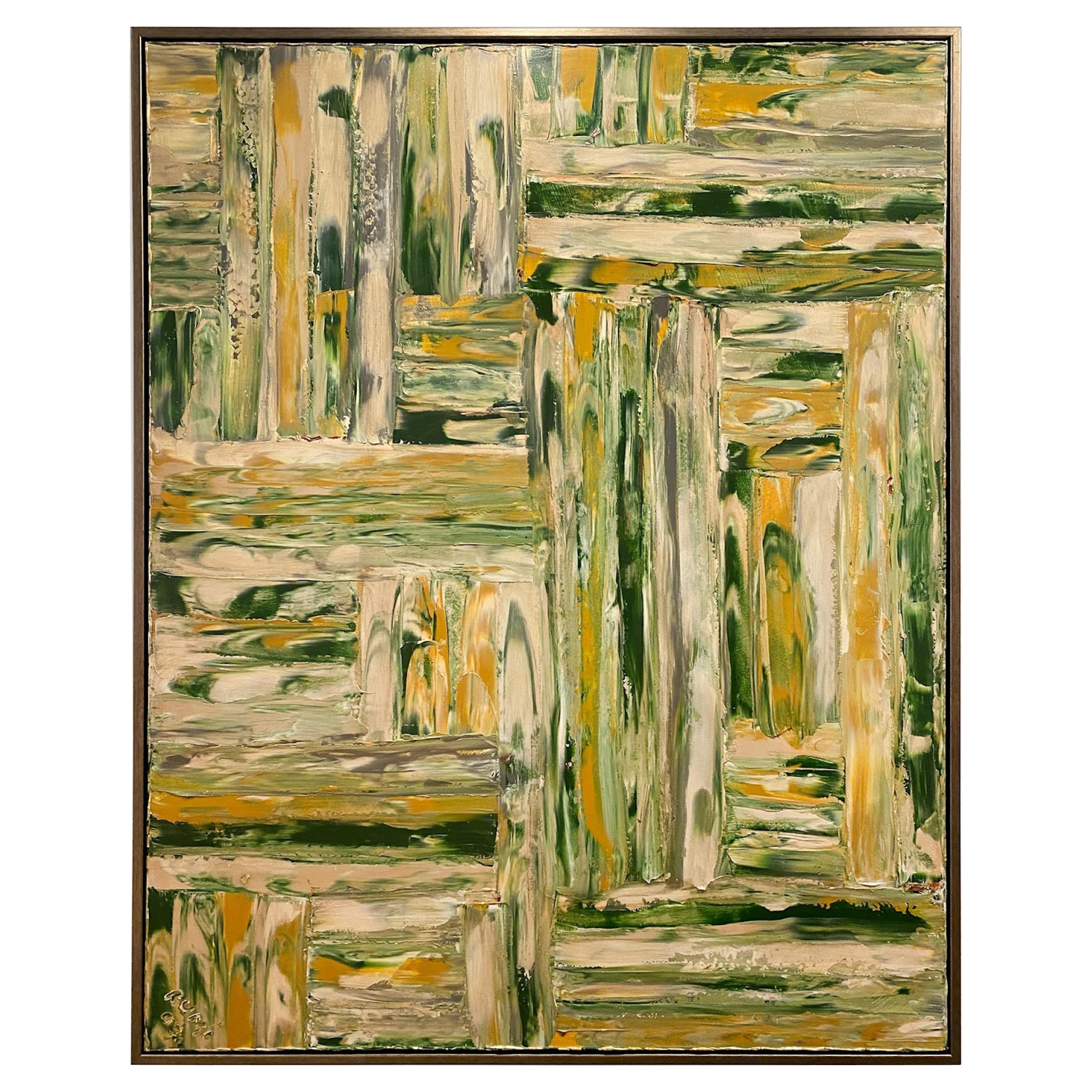 Ricardo Rumi Pittura ad olio astratta americana contemporanea con cornice, intitolata: "Greene & Greene".