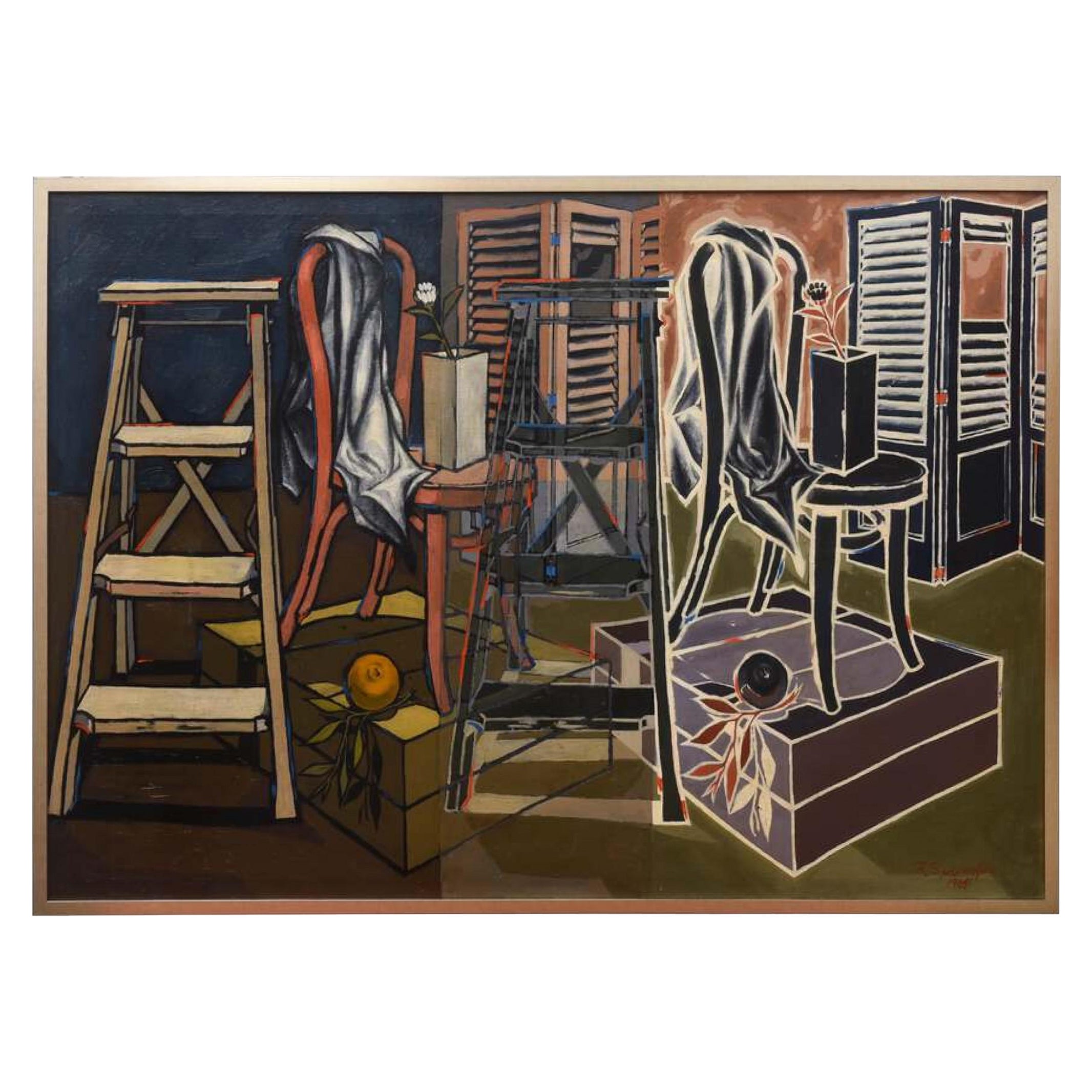 American 20th Century Surrealist Oil on Canvas, Robert Springfels, 1964