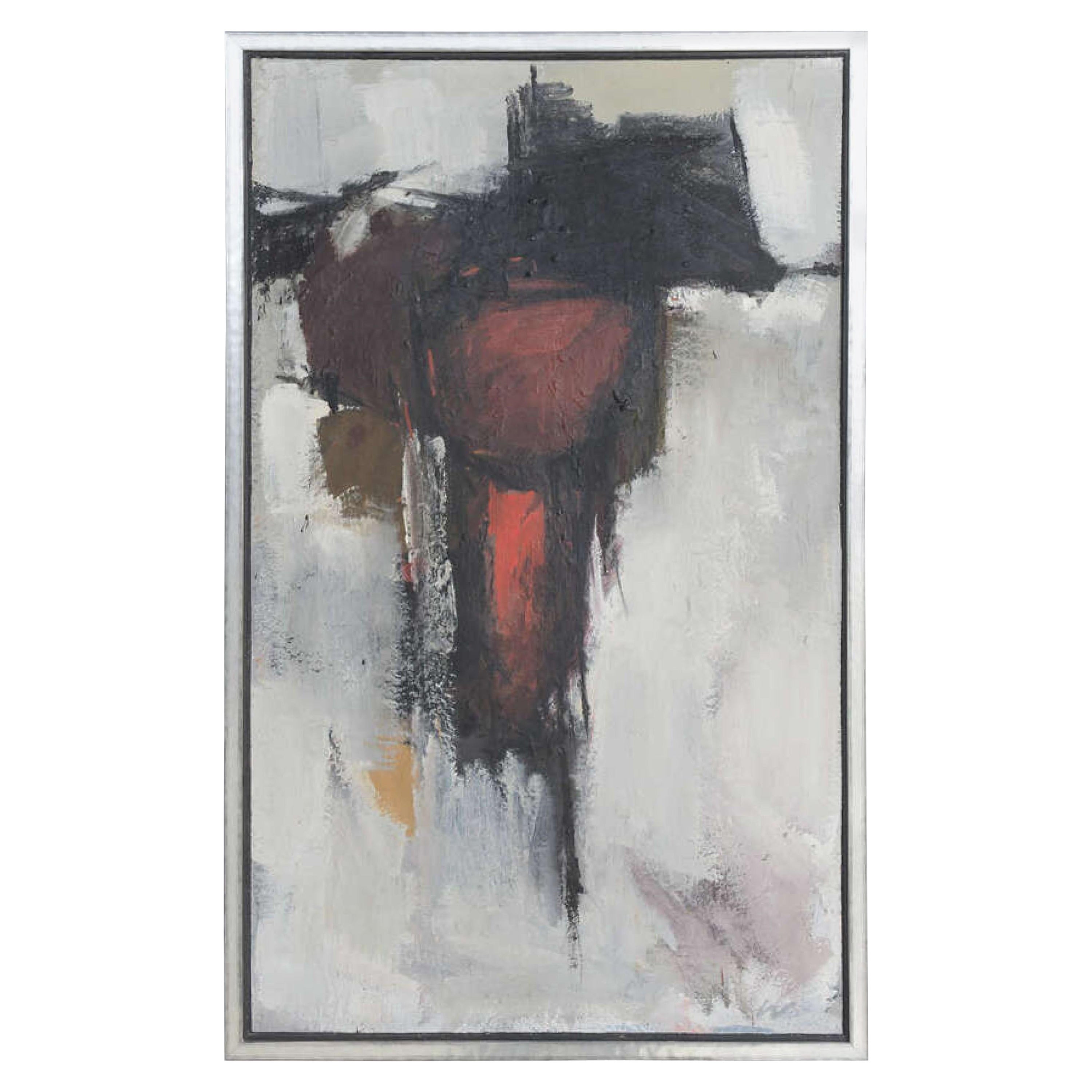 American Contemporary Abstract Framed Black and Red Oil Painting