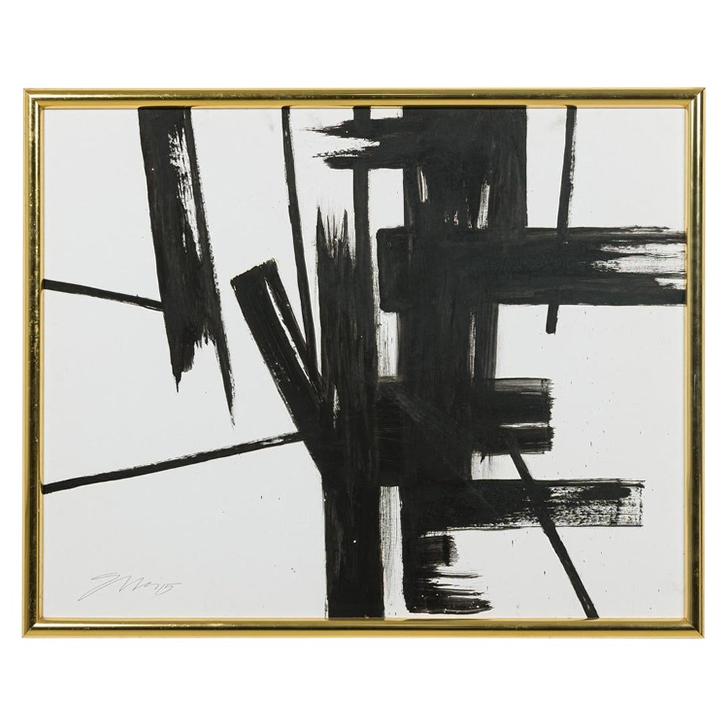 Ed Eller American Mid-Century Black and White Abstract Painting