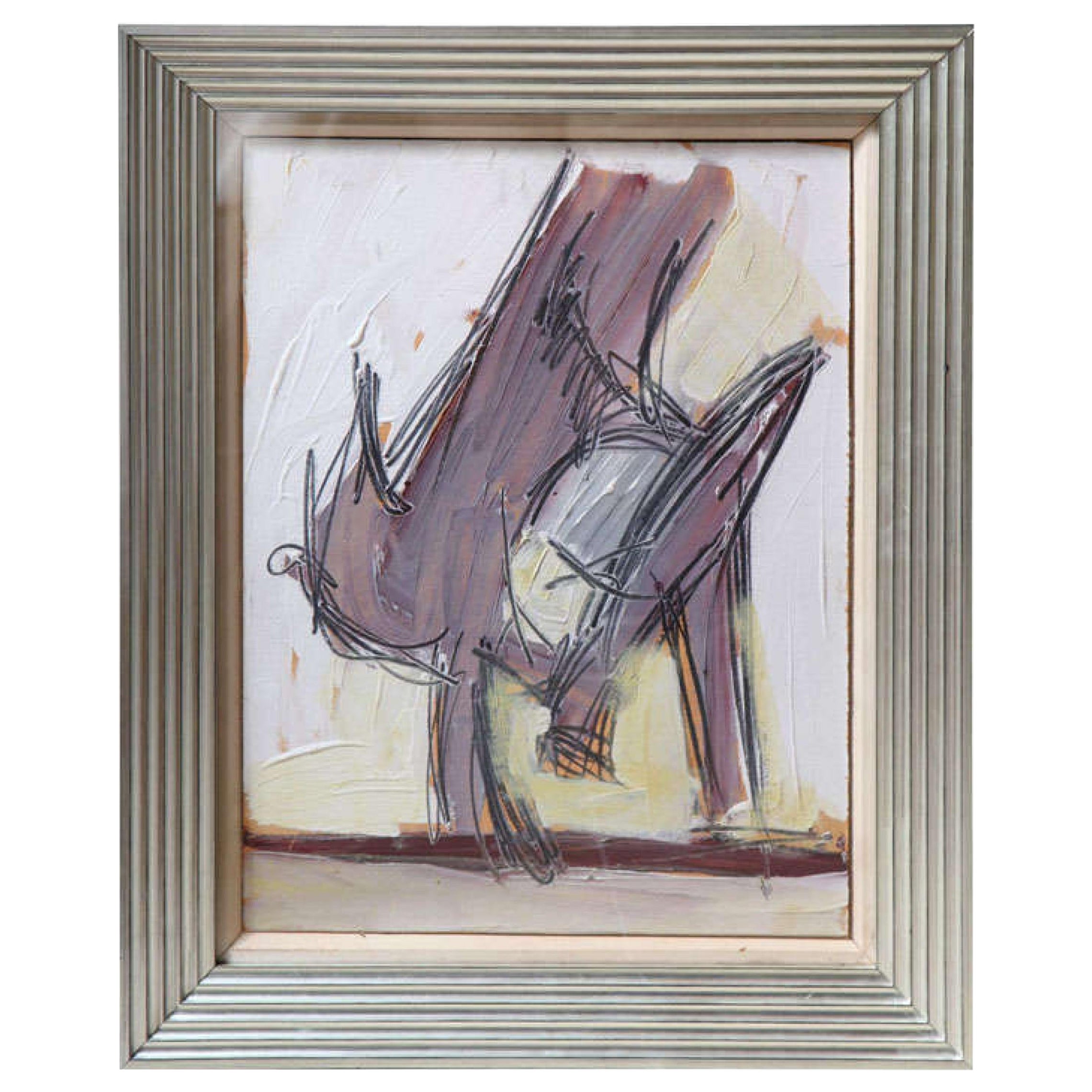 Nicholas Krushenick Pittura ad olio americana di metà secolo con cornice, titolo (Uccelli)