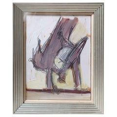Nicholas Krushenick Pittura ad olio americana di metà secolo con cornice, titolo (Uccelli)