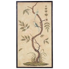Framed Wooden Panel Birds on a Flowering Tree Painting