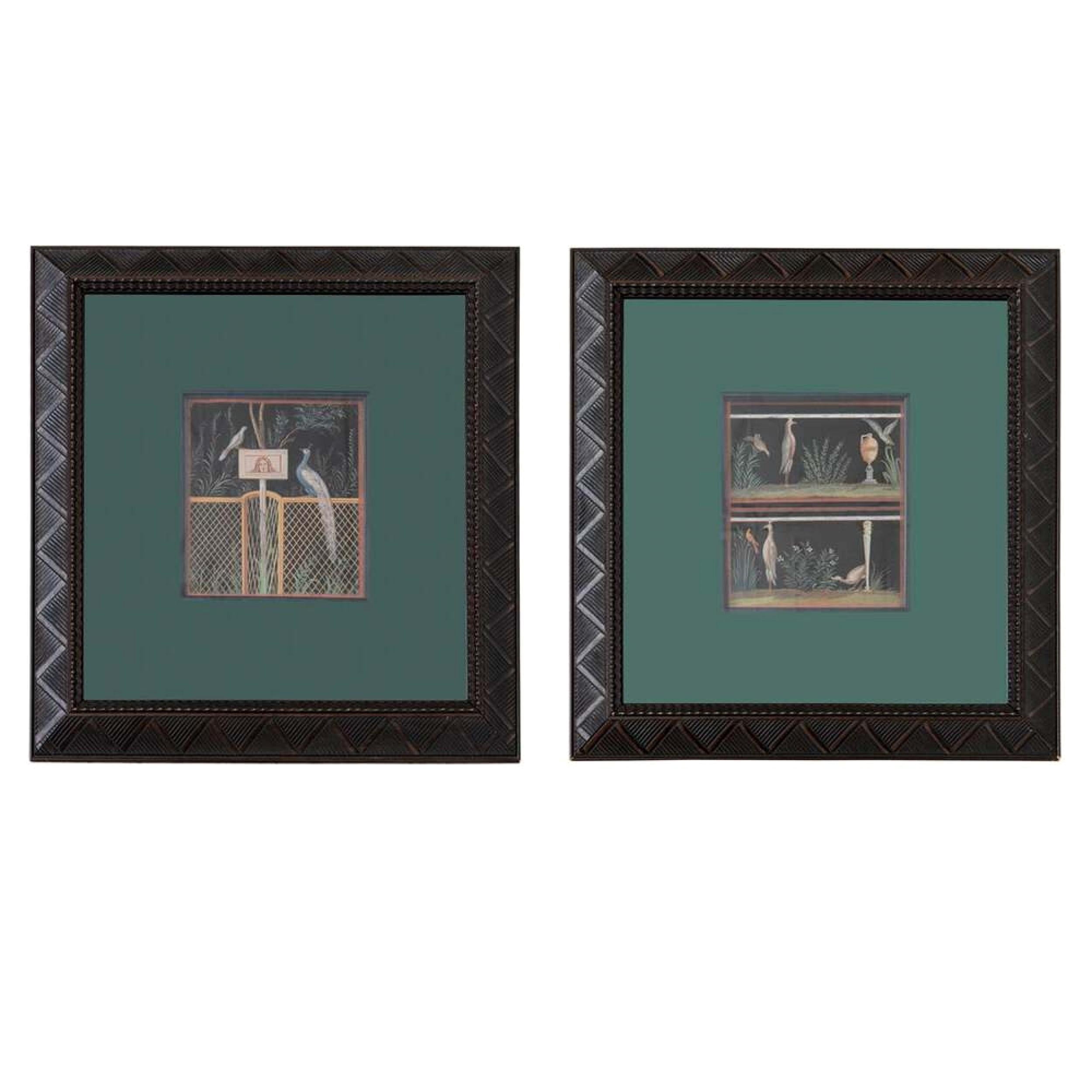 Pareja de pinturas al gouache neoclásicas italianas Michelangelo Maestri enmarcadas del siglo XVIII