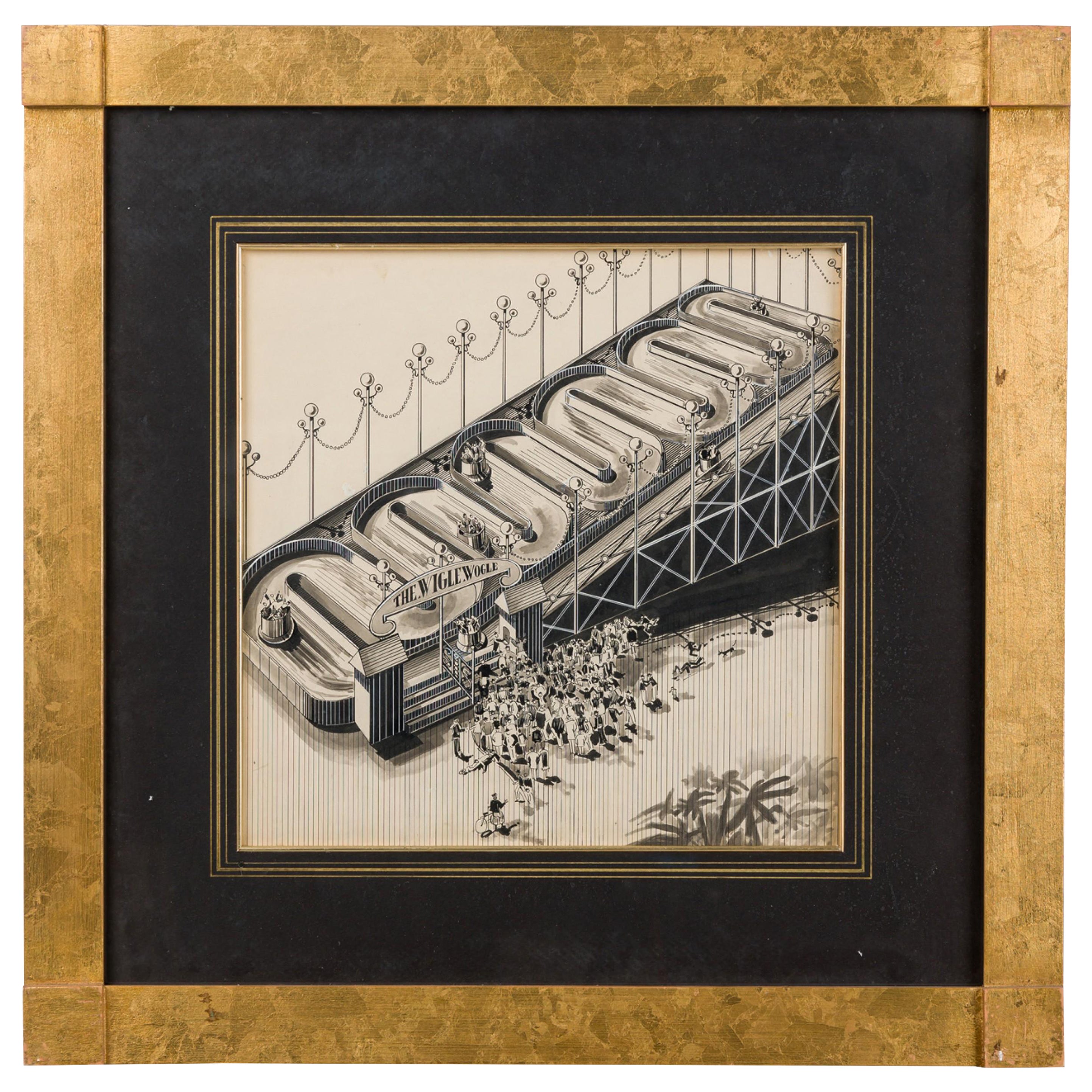 Tinta Art Decó Dibujo de Parque de Atracciones