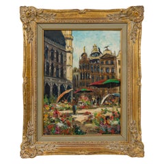 Framed Oil Painting of a Spanish Street Scene