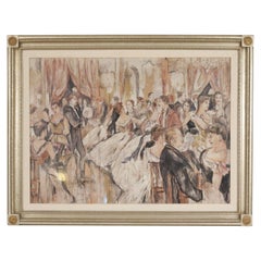Pintura de salón francesa antigua enmarcada en plata