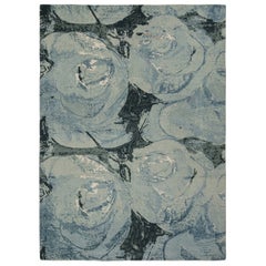 Rug & Kilim’s Modern Abstract Impressionist Rug in Blue, with Floral Patterns