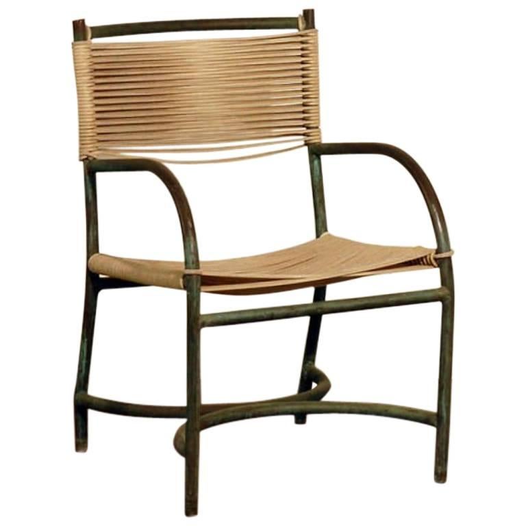 Rare Single Bronze and Cord Chair by Walter Lamb