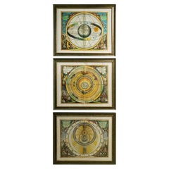 Conjunto de 3 litografías celestes renacentistas italianas del Universo