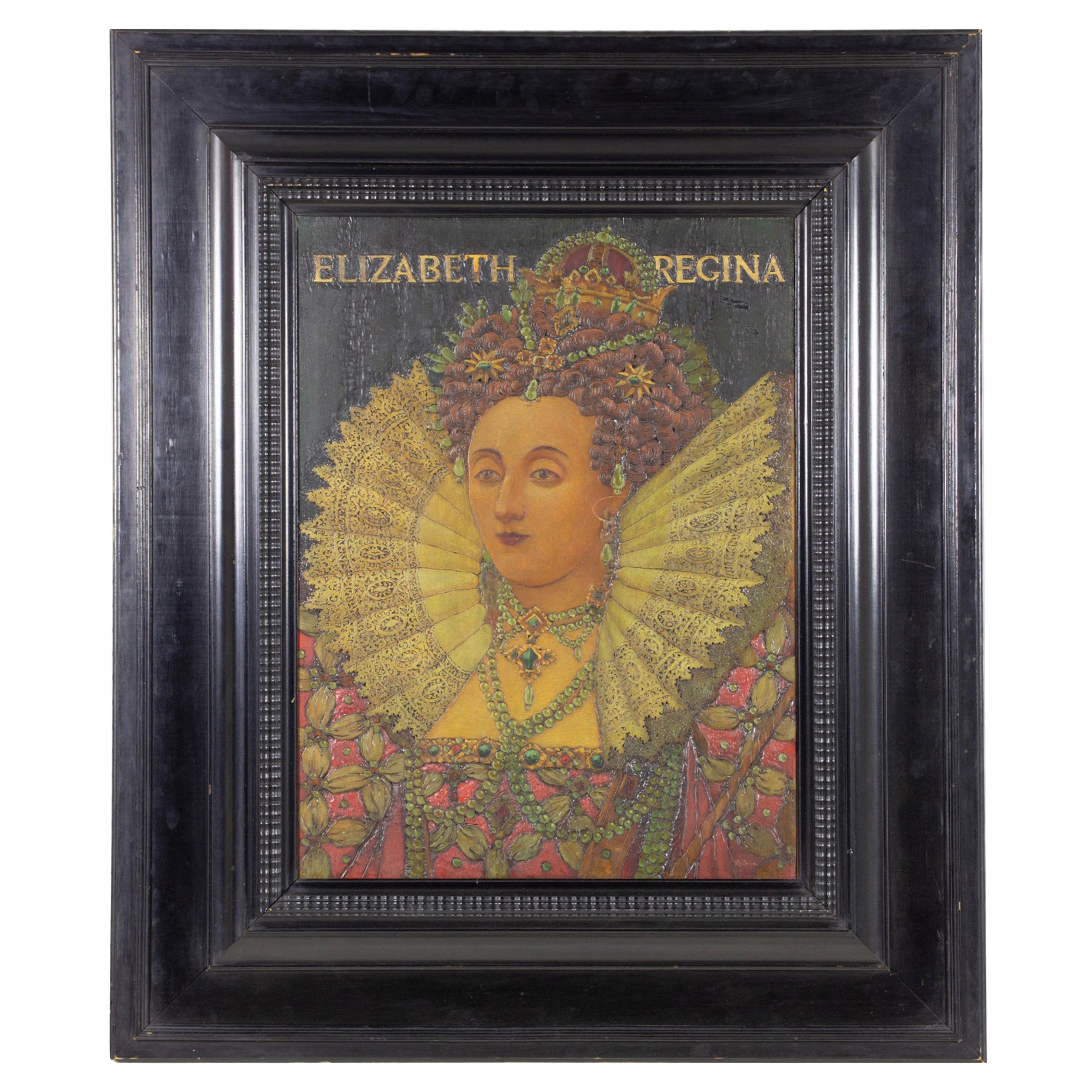 F. William Fosdick Retrato Victoriano Americano de Madera Incisa y Pintura al Óleo de Que en venta