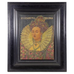 F. William Fosdick American Victorian Incised Wood and Oil Paint Portrait of Que