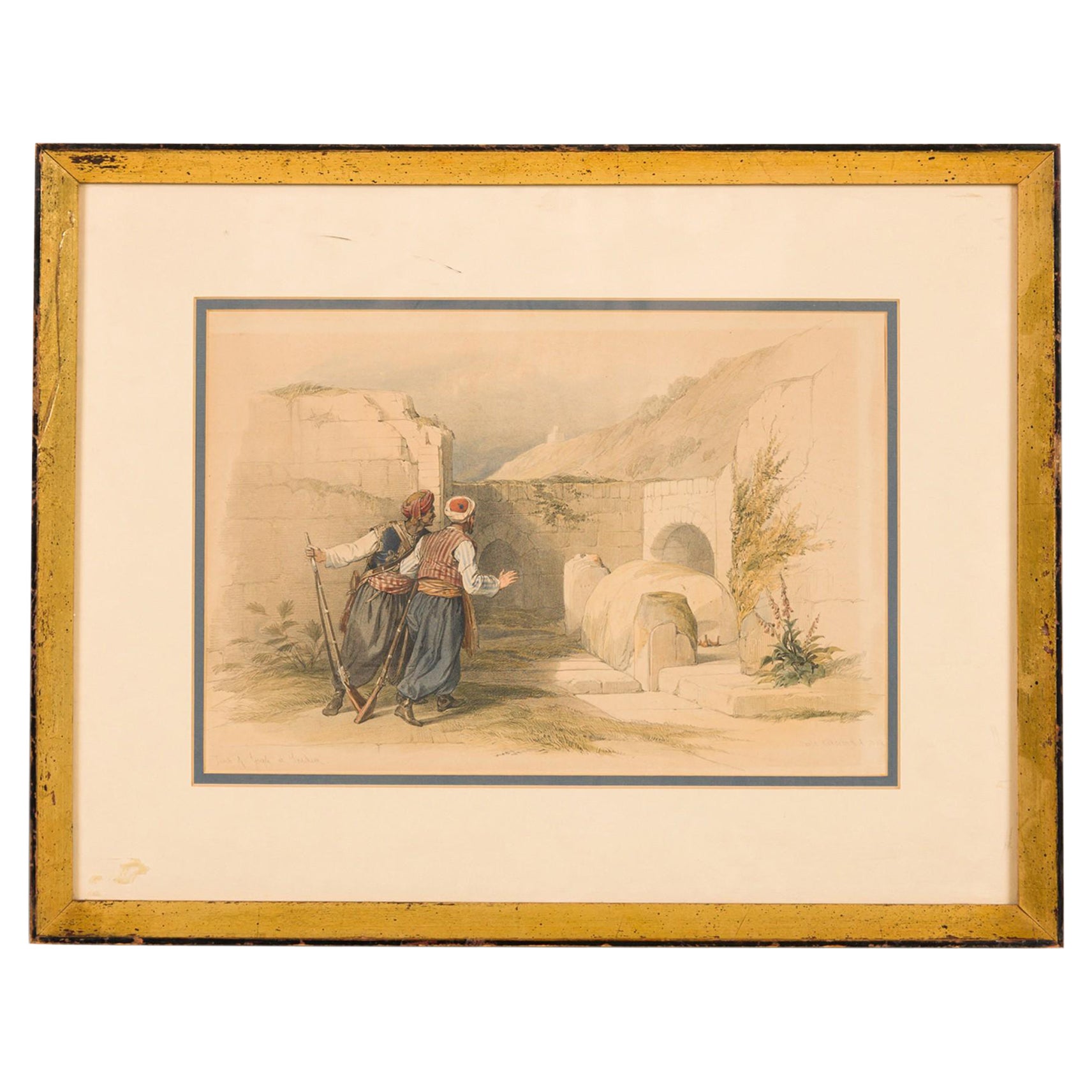 David Roberts Pintura georgiana inglesa de 2 soldados masculinos en venta