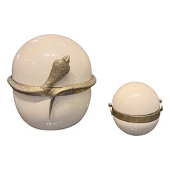 Set aus Schale und Schuhglasschachtel aus lackiertem Metall und Bronze, Italien, 1970