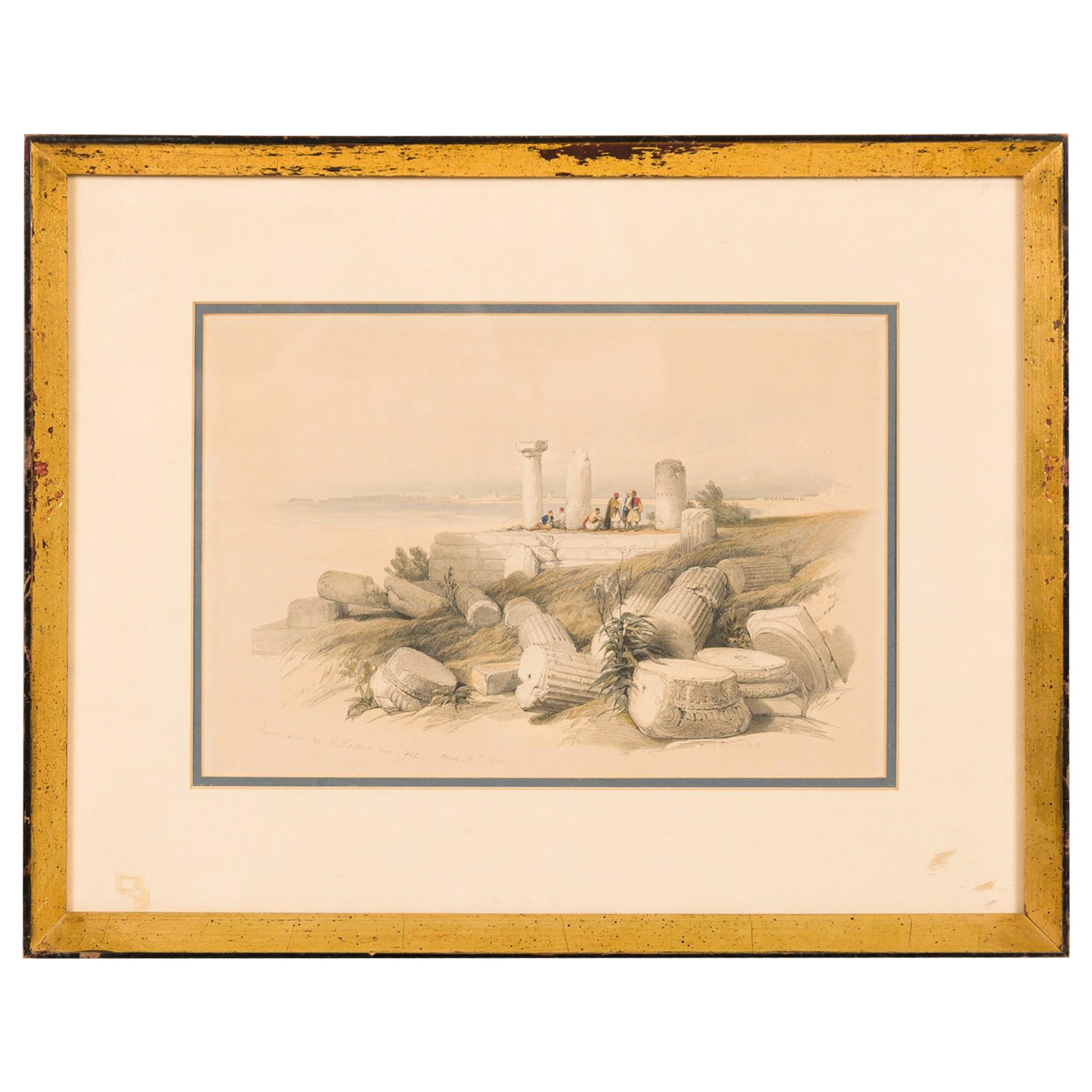 David Roberts Pintura georgiana inglesa de un grupo de personas cerca de pilares
