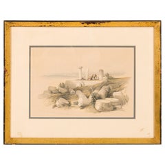 David Roberts Pintura georgiana inglesa de un grupo de personas cerca de pilares