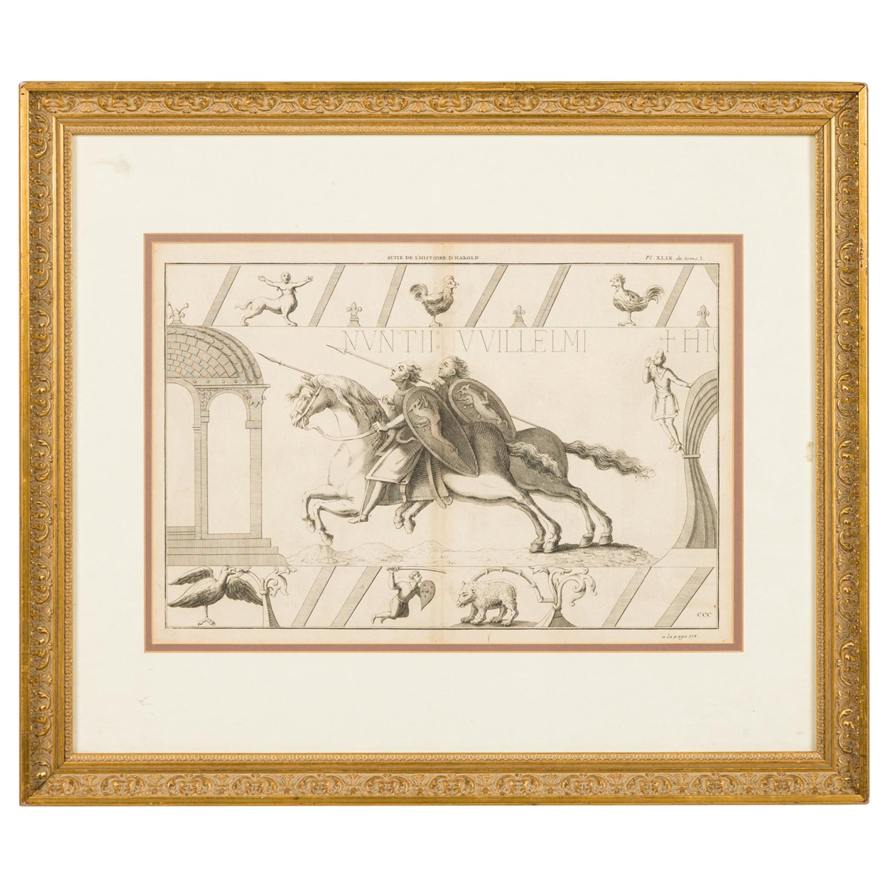 Lithographie encadrée d'une scène de « Tapisserie de Bayeux » de style néoclassique français