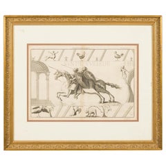 Litografía francesa de estilo neoclásico enmarcada de una escena del "Tapiz de Bayeux"
