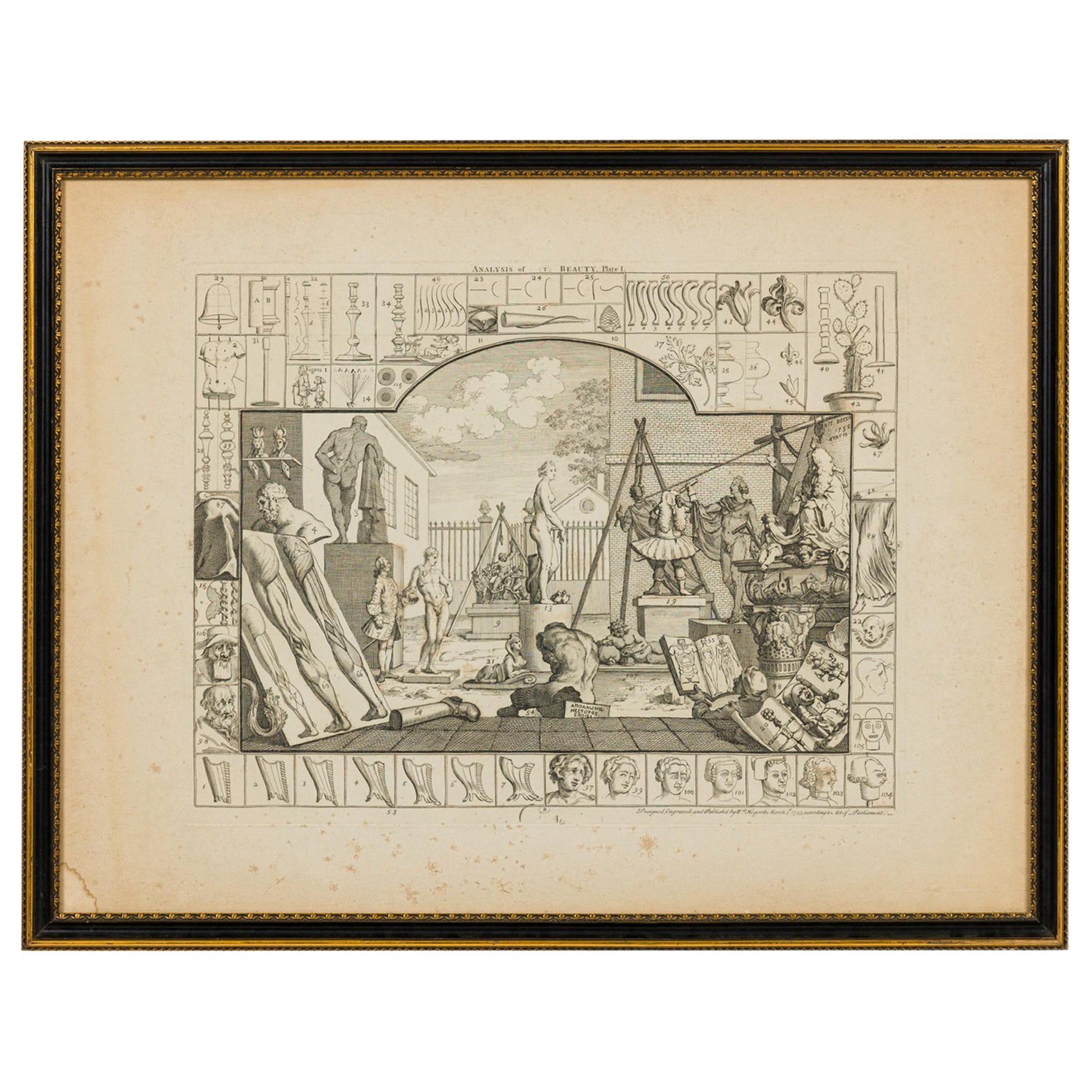 William Hogarth English Georgian Framed Print of "Analysis of Beauty. Plate I" For Sale