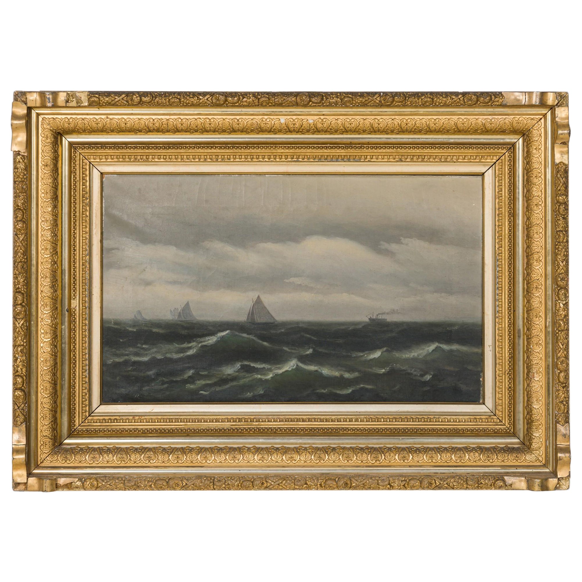Pintura de barcos americanos en el mar