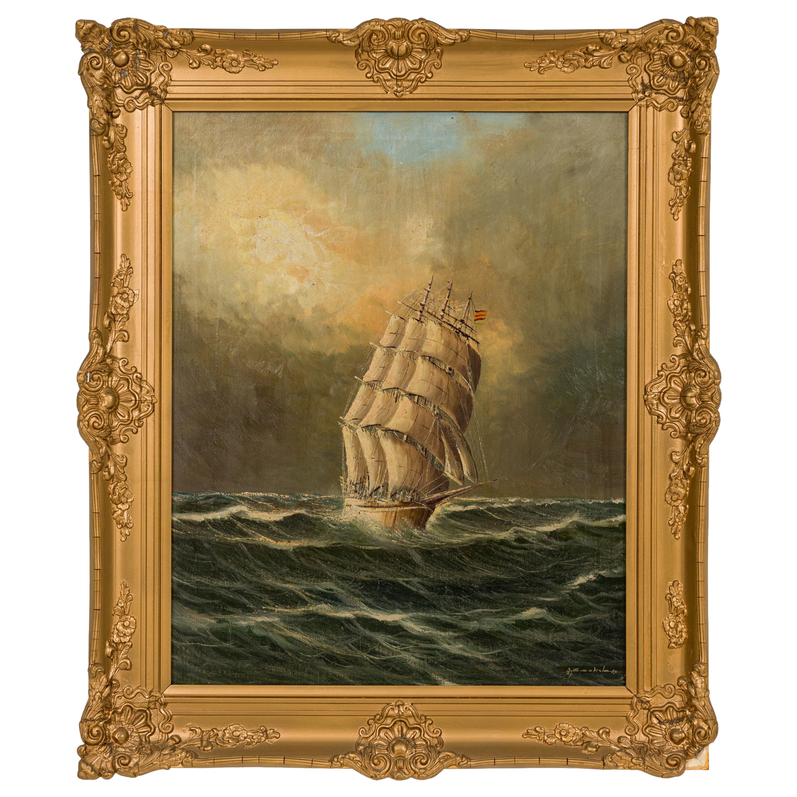 Paisaje marino victoriano americano Pintura de un velero