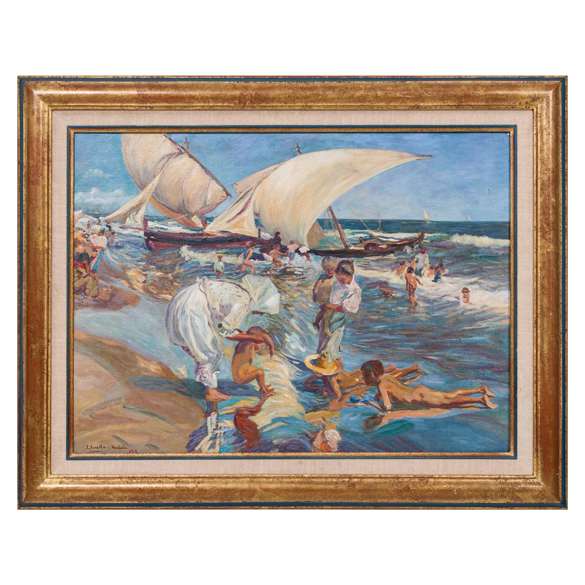 Crowded Beach Scene Painting