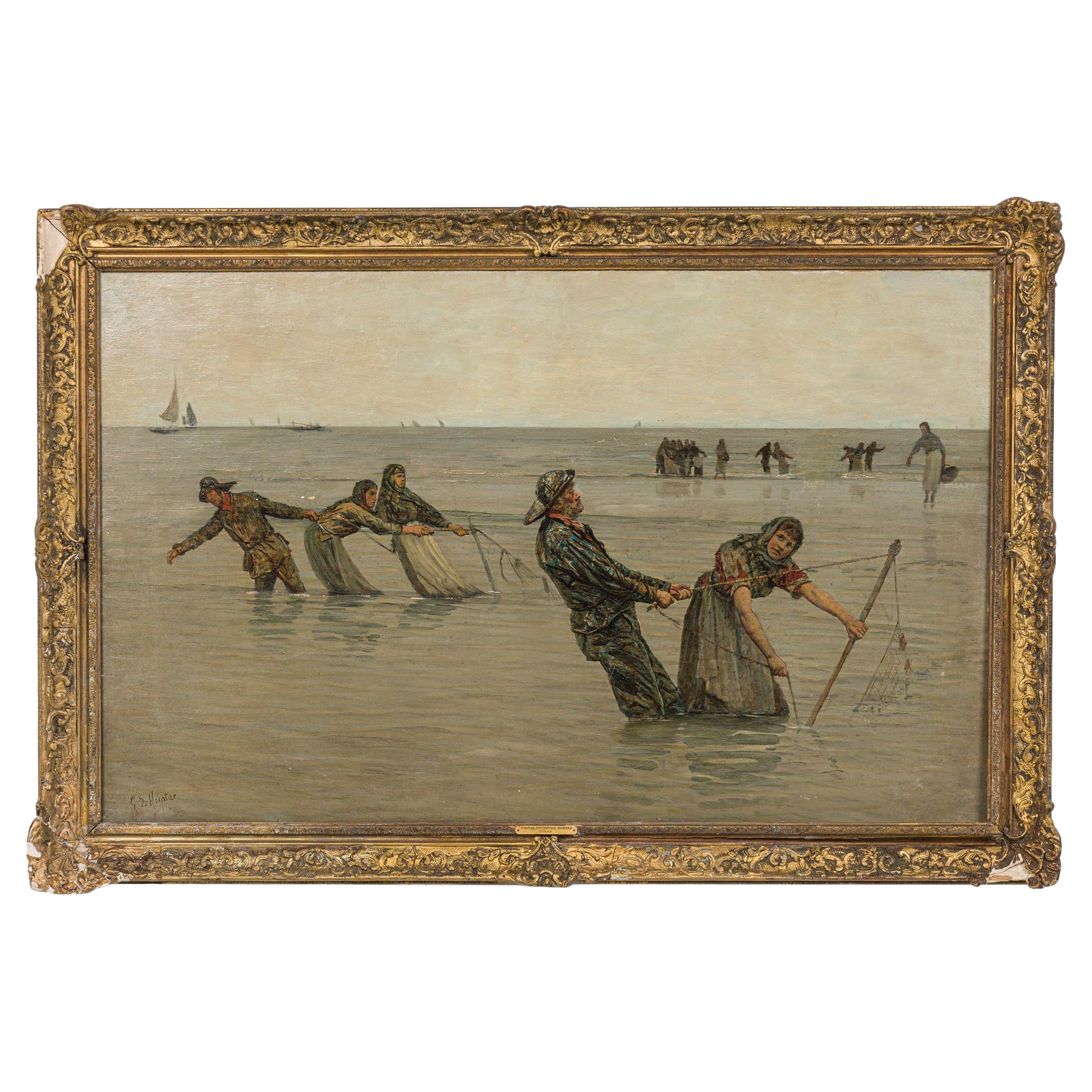 George Sherwood Hunter English Impressionist Oil on Canvas of a Fishing Scene in