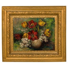 Dutch Hydrangea and Tulip Flora Still Life Oil Painting in an Ornate Giltwood Fr