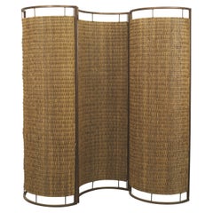 Mid-Century Italian 3-Curve Woven Screen with Metal Frame