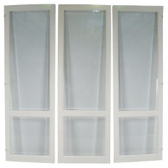 Contemporary Monumental Three Fold White Wood and Glass Screen/Room Divider