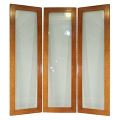 Contemporary Monumental Three Fold Maple and Glass Screen/Room Divider