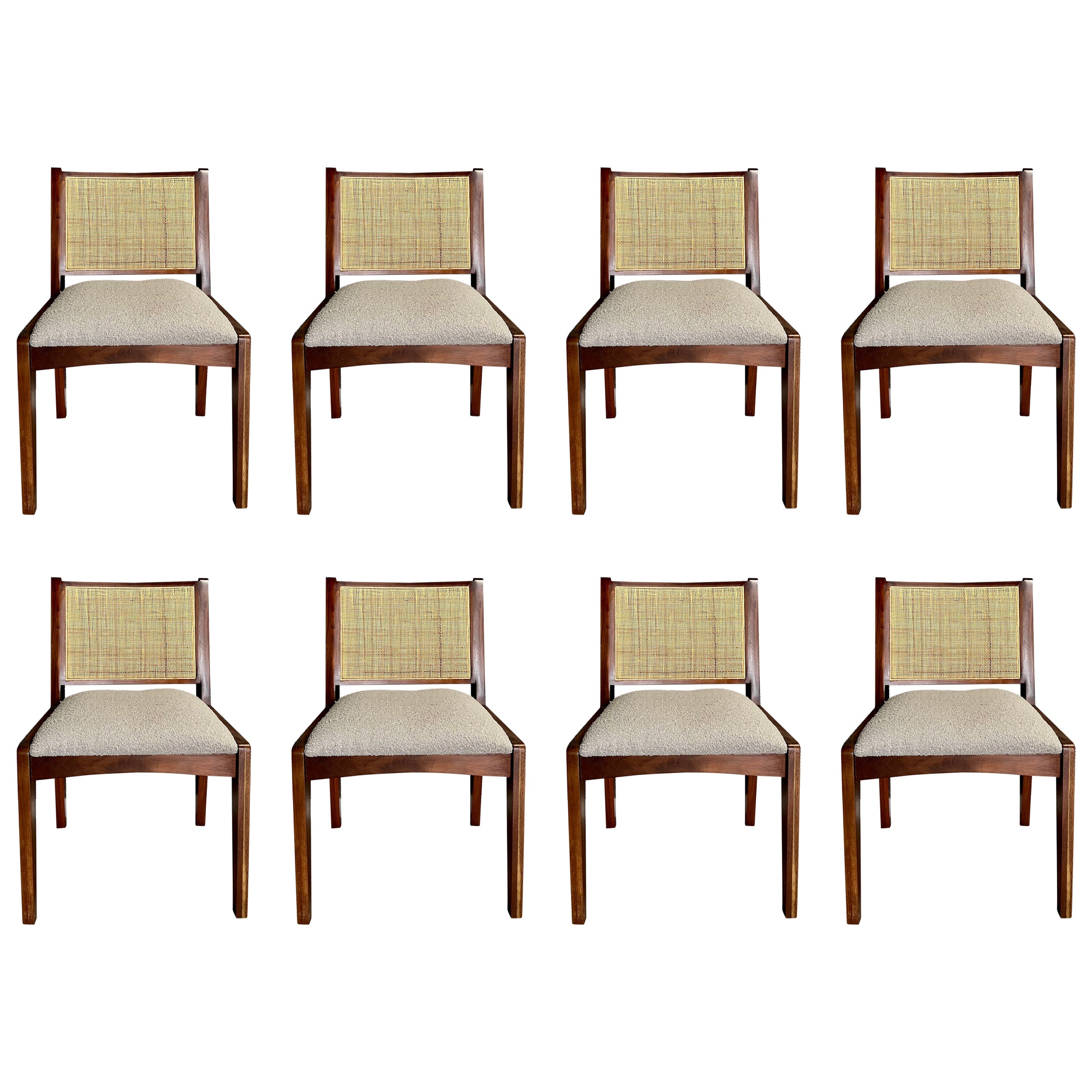 Set of Eight Modern Cane Back Dining Chairs