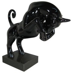 Large Contemporary Ceramic Bull Statue on Granite Base - 1Y130