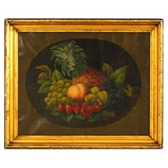 Antikes Volkskunst-Obststillleben im Rosen-Stil, Öl auf Leinwand, Gemälde, um 1830