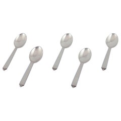 Georg Jensen Pyramid, five dessert spoons in sterling silver.