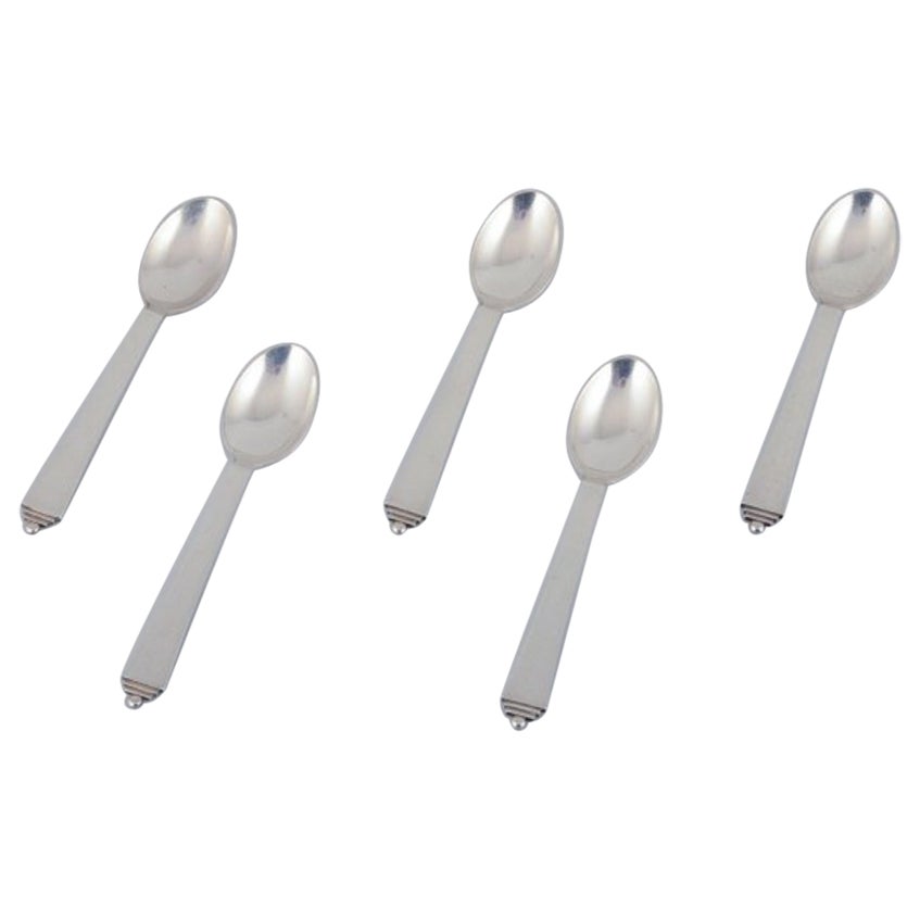 Georg Jensen Pyramid, five teaspoons in sterling silver.