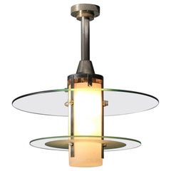 Modernist chandelier from the 30's 40's French work glass nickel-plated