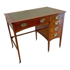 Antique Edwardian Quality Freestanding Mahogany Inlaid Pedestal Desk