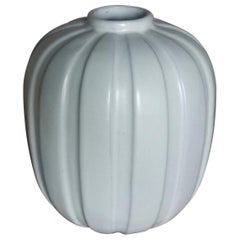White, Modernist Vicke Lindstrand Earthenware Vase, by Upsala Ekeby Sweden 1930s