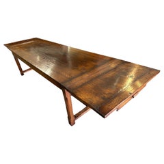 Large Oak Refectory Dining Table with Two Extension Leaves