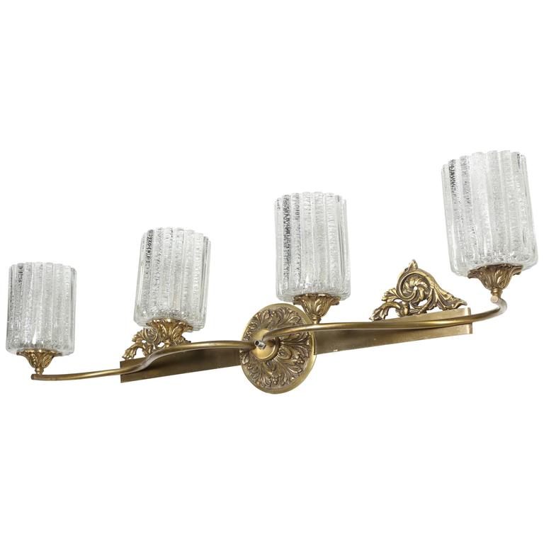 1950s Marbro Murano Brass, Bronze Four Sconce Wall Lamp with Salt Glass