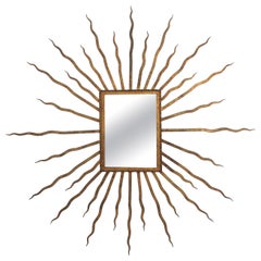 Huge Gilt Wrought Iron Sunburst Starburst Mirror, Style of Poillerat (49 in)