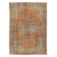 6.4x9 ft Vintage Handmade Turkish Wool Area Rug with Medallion Design