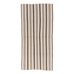 4.4x9.2 Ft Vintage Striped Turkish Kilim Rug Made of Natural Beige & Brown Wool