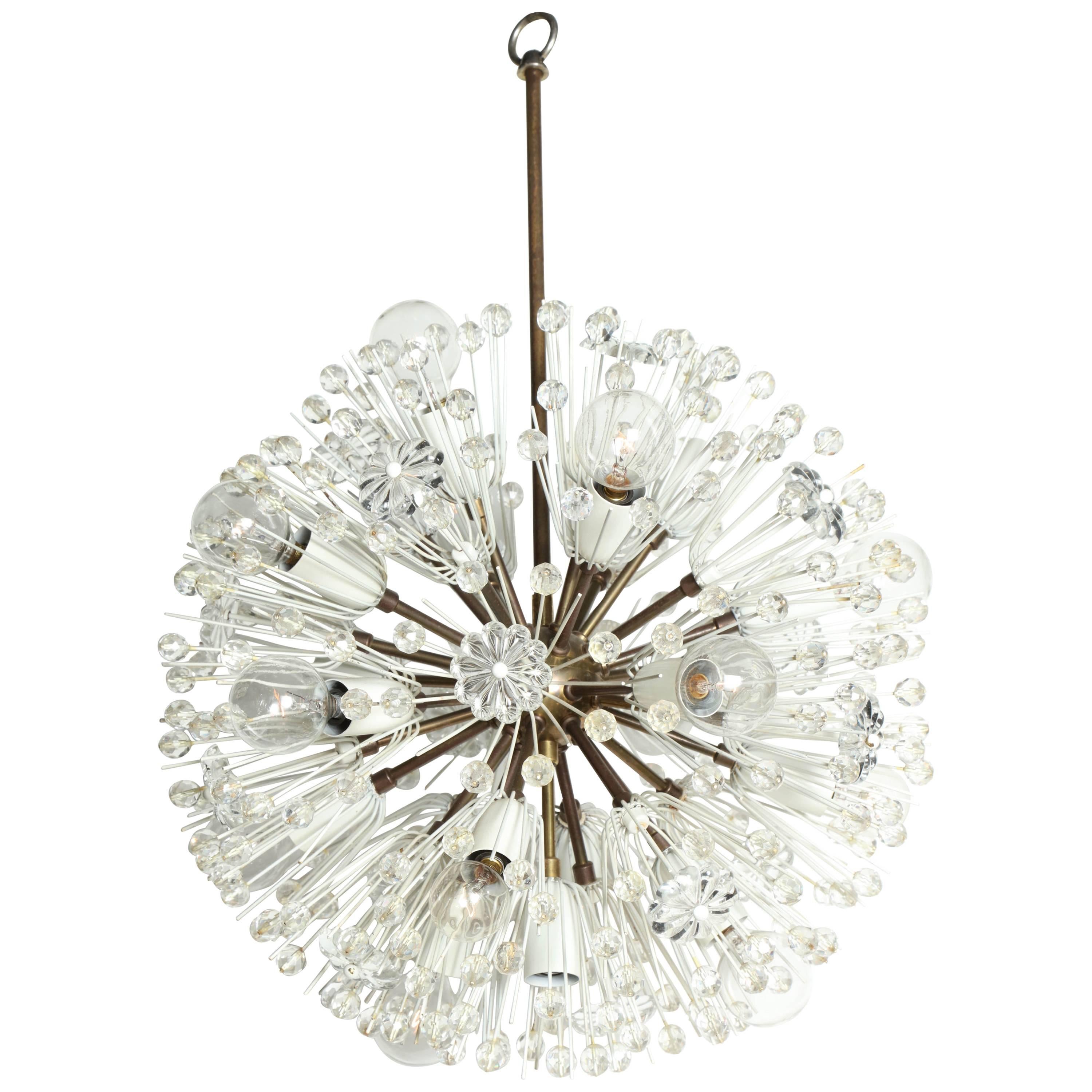 Emil Stejnar Brass and Clear Crystal "Snowball" Hanging Pendant, 1950's For Sale
