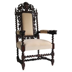 Antique French Renaissance Revival Arm chair / Throne Chair caccia d'orzo ritorto