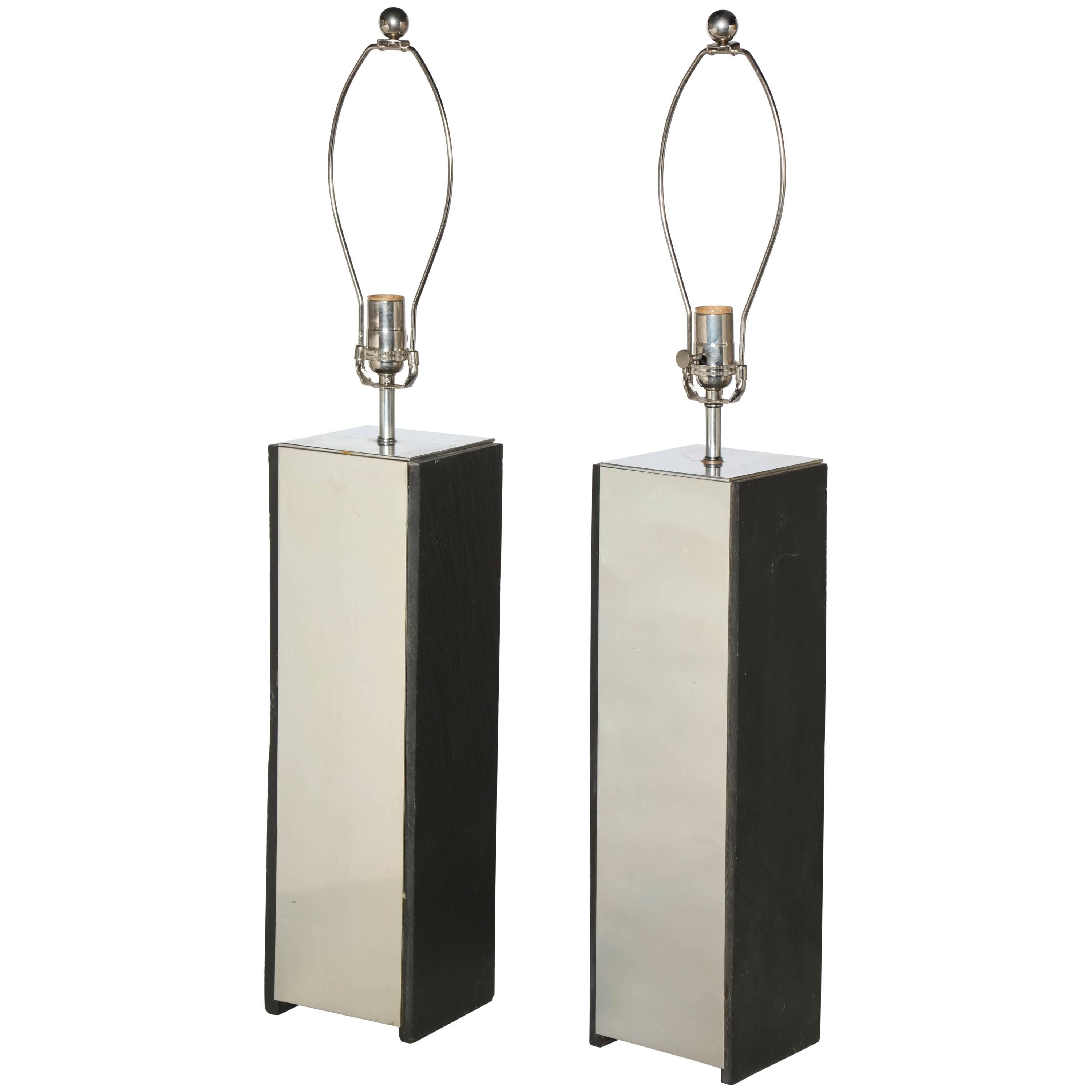 Substantial Pair of Laurel Lamp Co. Black Slate and Aluminum Table Lamps, 1960s